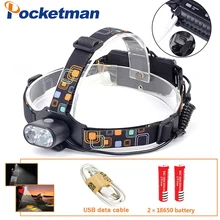 Светодиодный налобный светильник 8000лм T6, белый светильник, налобный фонарь, светильник-вспышка, 18650 аккумулятор, налобный фонарь для кемпинга, рыбалки, охоты