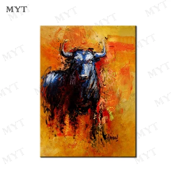 

MYT Black Cow Art Painting on Canvas Wall Pictures for Home Decor High Quality Abstract Oil Painting Handmake Animal Art