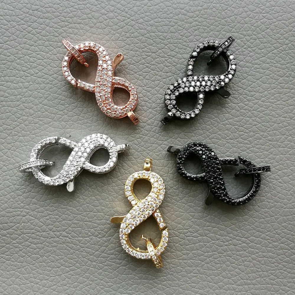 

CC010 1 pcs 16x27mm "8" Shape CZ Micro Pave Heart Hook Lobster Clasp Cubic Zircon