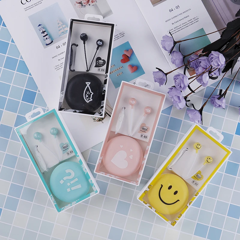 Cute Cartoon Earphone 3.5mm In ear Stereo With Mic Earphones Case For