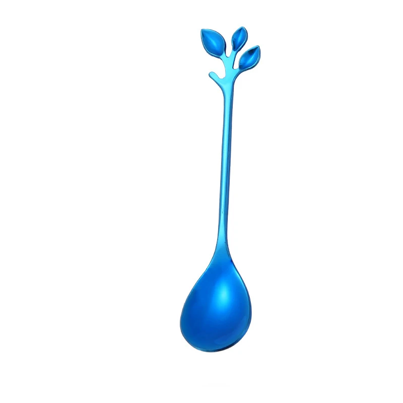 Маленькие Мини-рога в форме цветка, кофейная ложка, ложка для перемешивания, чайная ложка, чайная ложка из металла, нержавеющая сталь, креативные столовые приборы - Color: Blue