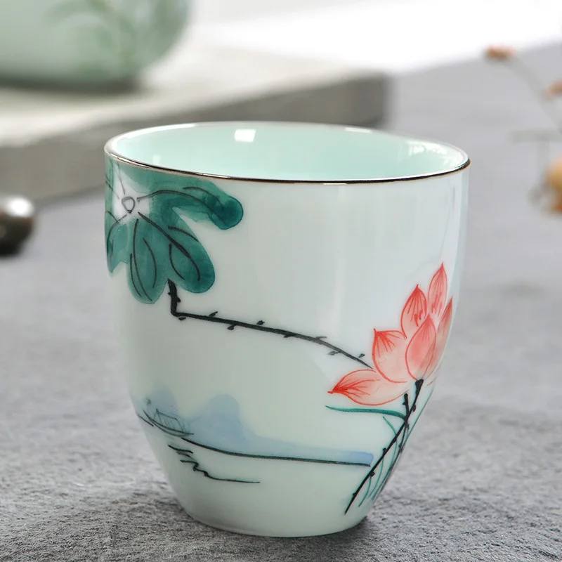 Керамика Celadon ручная чайная чашка кунг-фу чай есть образец чая для работы в офисе мастер чашка ручная Личная Одиночная чашка - Цвет: cup-Jinghe