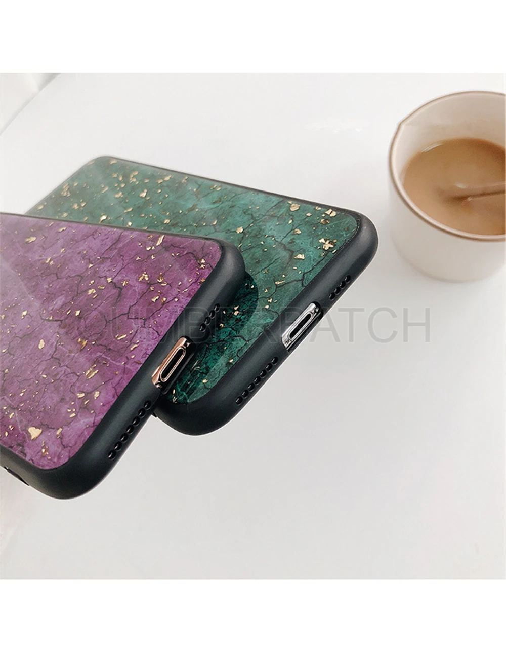 Luxury Green Diamond Crack Marble Phone Case For iphone 7 8 6 6s Plus Bee With Wing Funda cover for iphone XS MAX XR X back   (10)