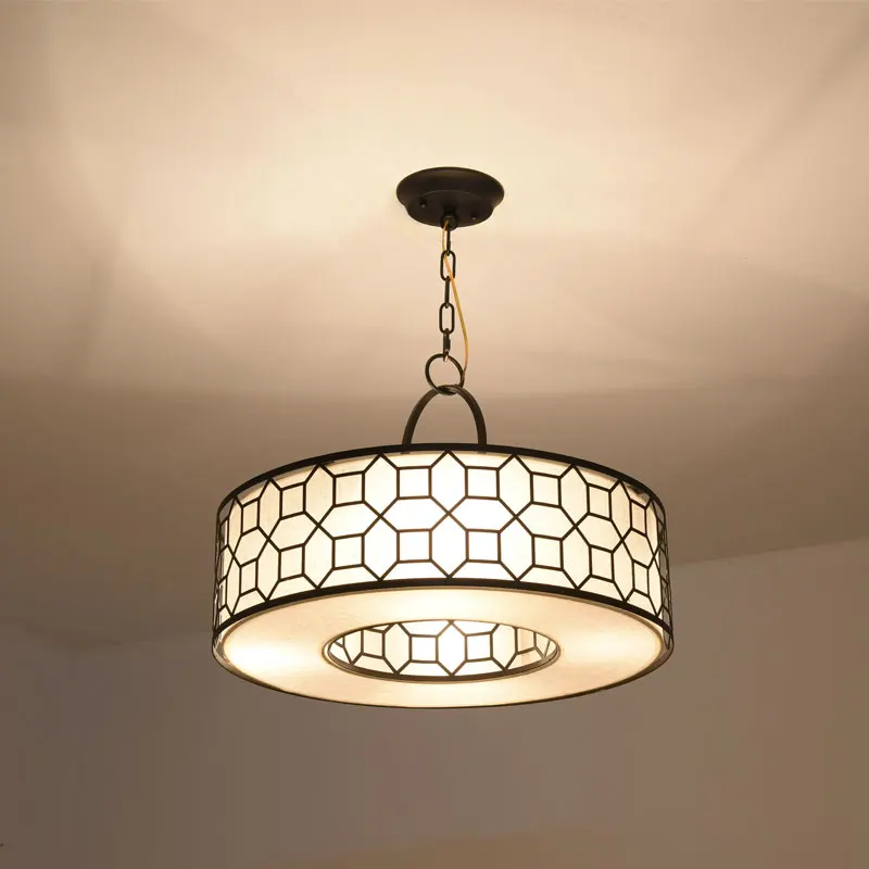 Европейский Lustre Современный Люстра светильник из ткани черного золота подвесной