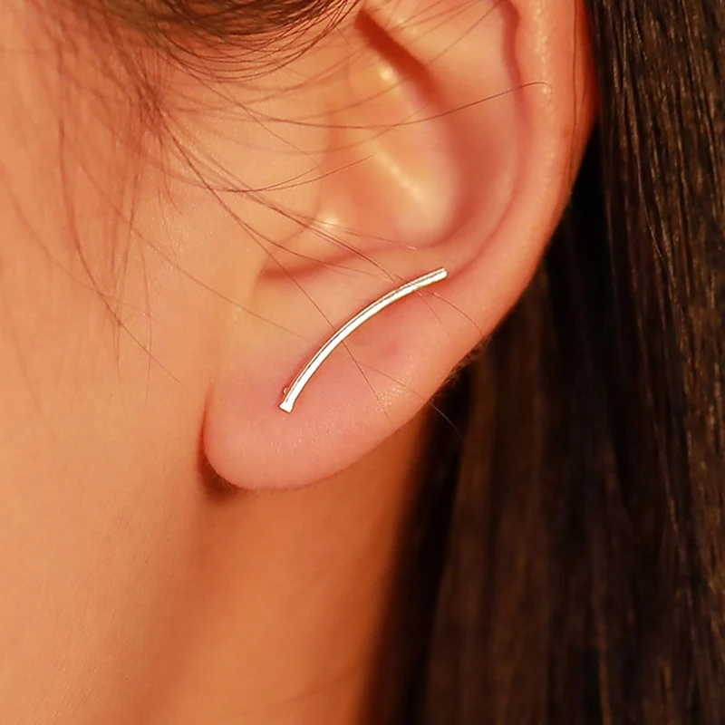 

2019 New Brief Contemporary Minimalist Silver/gold/Black Line Bar Ear Climber Hook Earrings For Women