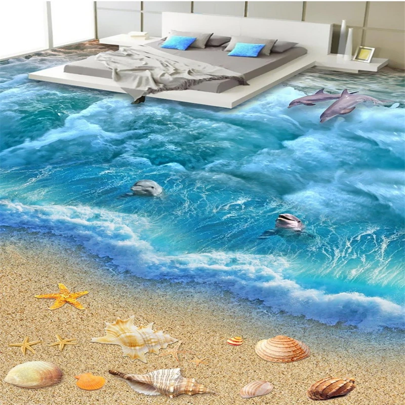 Dolphin Ocean Custom 3D Wallpaper for Bathroom Mural-3d flooring PVC Wallpaper Self-adhesive wall Floor painting wall stickers