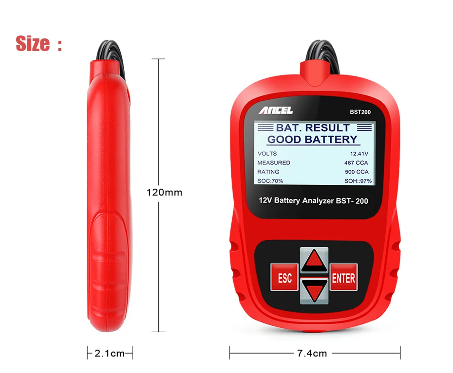 ANCEL BST200 тестер аккумуляторной батареи автомобиля многоязычный 12 В 1100CCA аккумуляторная система обнаружения автомобильной аккумуляторной батареи диагностический инструмент
