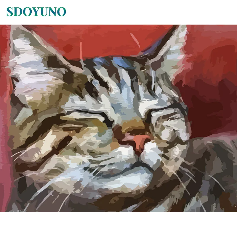 

SDOYUNO Painting By Numbers Animals Cat DIY Gift 60x75cm Frame Home Decor acrylic Coloring By Numbers on canvas Gift