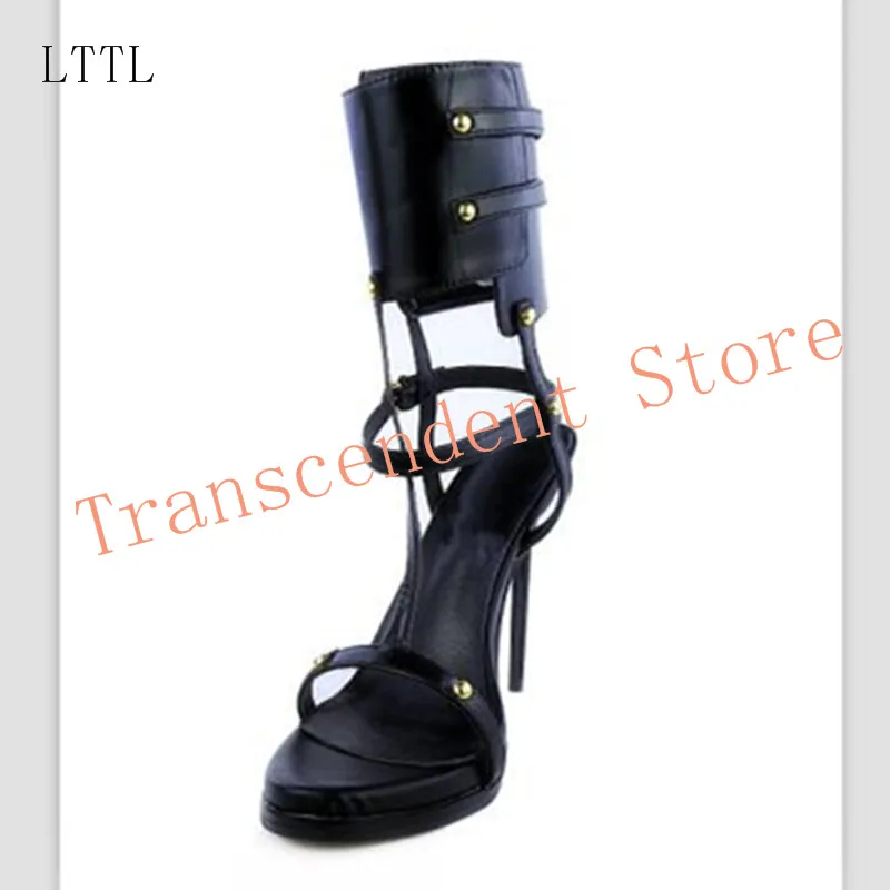 LTTL Sexy Black Bucklet Strap Hollow Out Open Toe Ladies Summer Sandals Stiletto Heel Waterproof Fashion Woman Gladiator Sandals