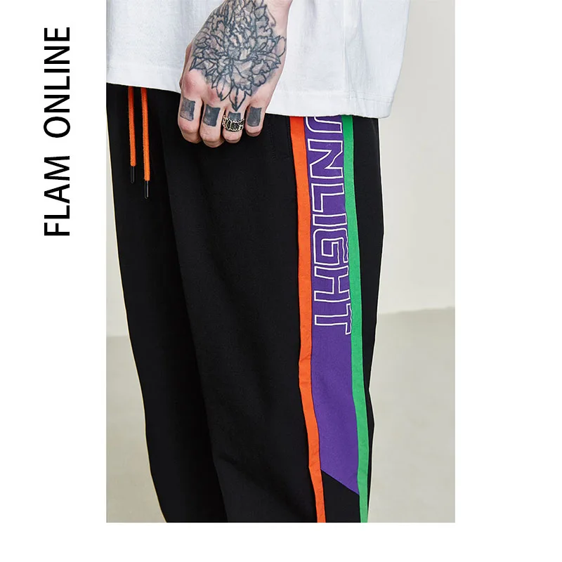 2019 Elastic Waist Track Pants Jogger Trousers Street wear Patchwork Letter Printed Side Stripe Man Sweatpants