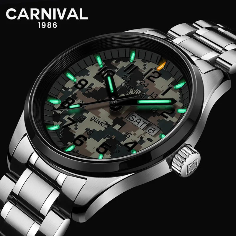 Швейцарские кварцевые часы тритий T25 светящиеся мужские спортивные часы карнавал военные наручные часы водонепроницаемые из нержавеющей стали - Цвет: 02