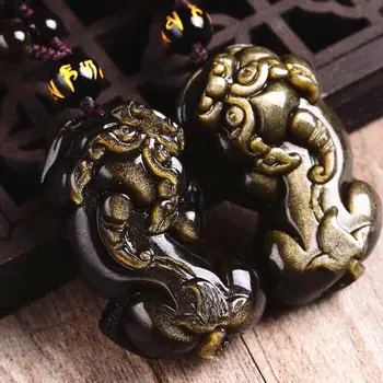 

Handcrafted Golden Obsidian Fengshui Pixiu Necklace Good Luck Piyao Beaded Necklace Wealth Pixiu Necklace Lucky Fengshui Animal