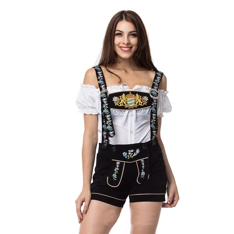 

Womens German Bavarian Beer Girl Rompers Costume Sexy Oktoberfest Party Fancy Rompers Black Bar Waiter Waitress Jumpsuits