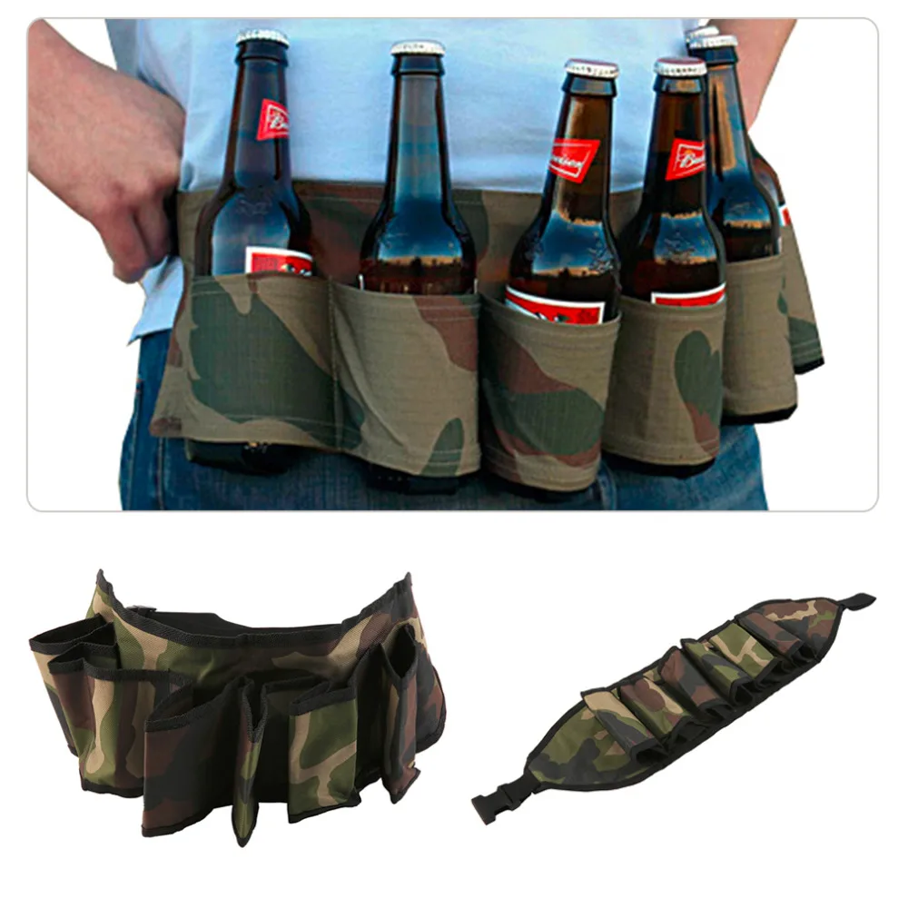 

New 2017 Women and Men Belt Outdoor Mountaineering Beer Belt 6 Pack Beer Holster Canvas Adjustable Camping Parties Carry Drinks