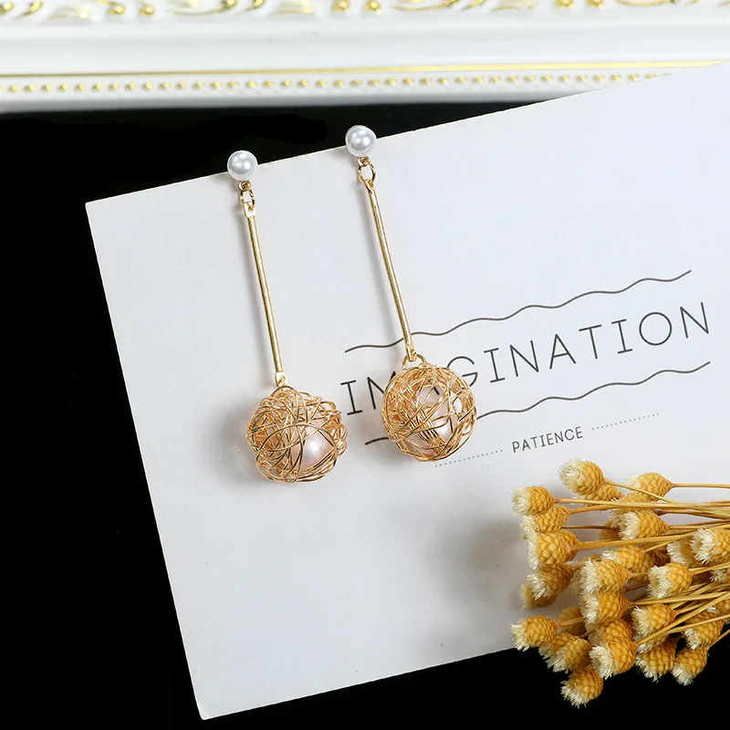 

Women's Jewelry Earrings Long Sticks Wrapped Wire Ball Earrings Trendy Personality Personality Wild Pearls