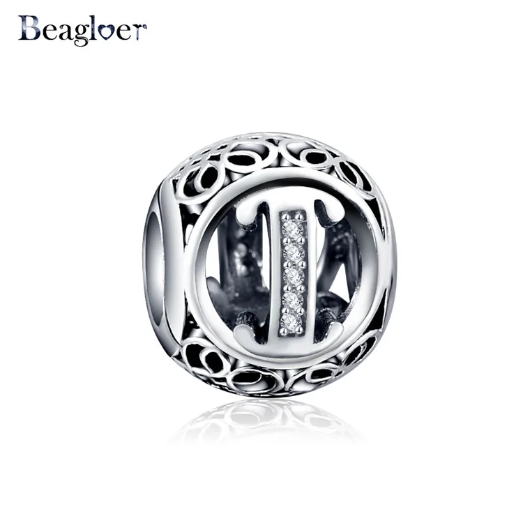 Beagloer Аутентичные 925 пробы серебряные бусины "Алфавит" очарование подходят браслет ювелирные изделия, делая PSMB0650 - Цвет: I