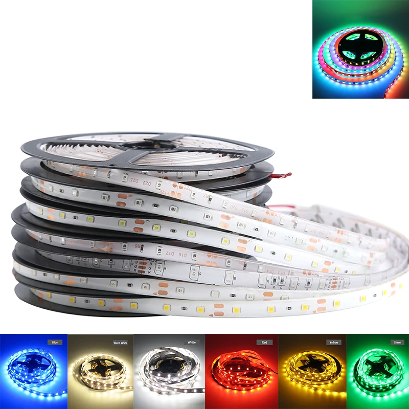 

led strip light 5050 2835 AC 110V-220V to DC 12V 5m LED Strips Not Waterproof Warm White RGB LED Tape Kitchen Light Home Decor