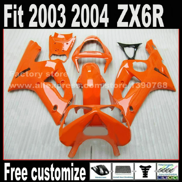 Высокое качество обтекатель комплект для 2003 2004 Kawasaki ZX6R ниндзя 636 черные оранжевые