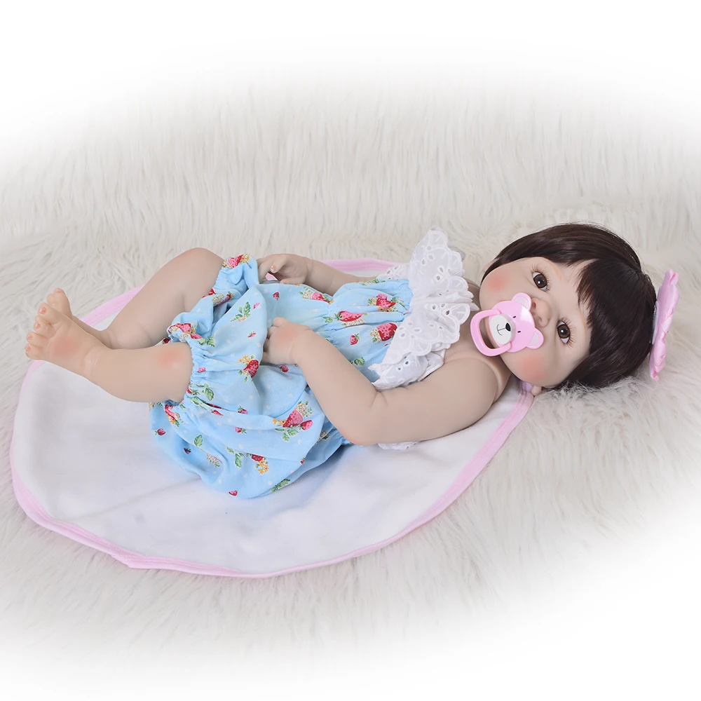 55cm Silicone Reborn brown eyes Baby Doll Kids Playmate Gift for Girls Baby Alive diy Toys wear fashion clothes Doll Bebe Reborn