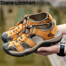 Мужские сандалии из натуральной кожи Лето мужской обуви Для мужчин пляжные сандалии модные уличные Повседневное кроссовки zapatos de hombre 38 46