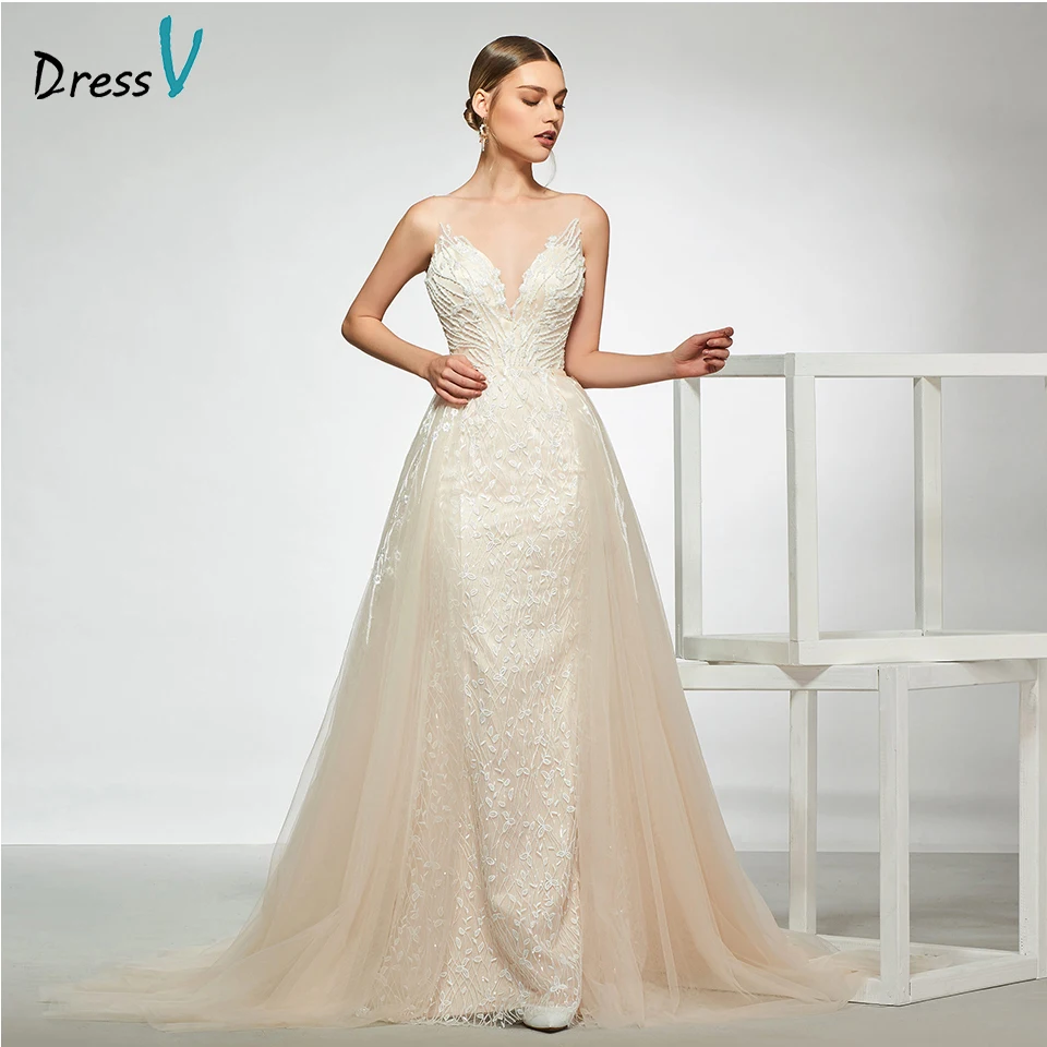Элегантное свадебное платье Dressv с v образным вырезом съемное без рукавов
