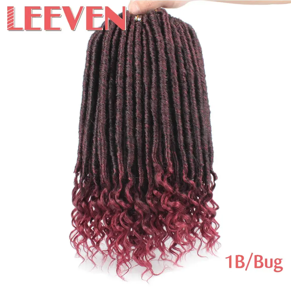 Leeven Goddess Faux Locs Hair With the Curls Crochet Braiding Hair 14 18 Inch Synthetic Crochet Braids Hair Extension - Цвет: T1B/бордовый