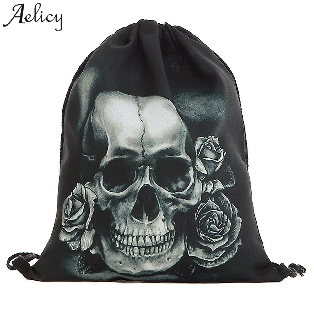 

Aelicy 2018 woman Men Unisex Halloween Skull Backpack 3D Printing Bags Drawstring Bag dropshipping