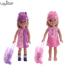 Luckdoll мода новая кукла аксессуары Футляр + набор одежды для 14,5 дюймов Американский Wellie кукла аксессуары