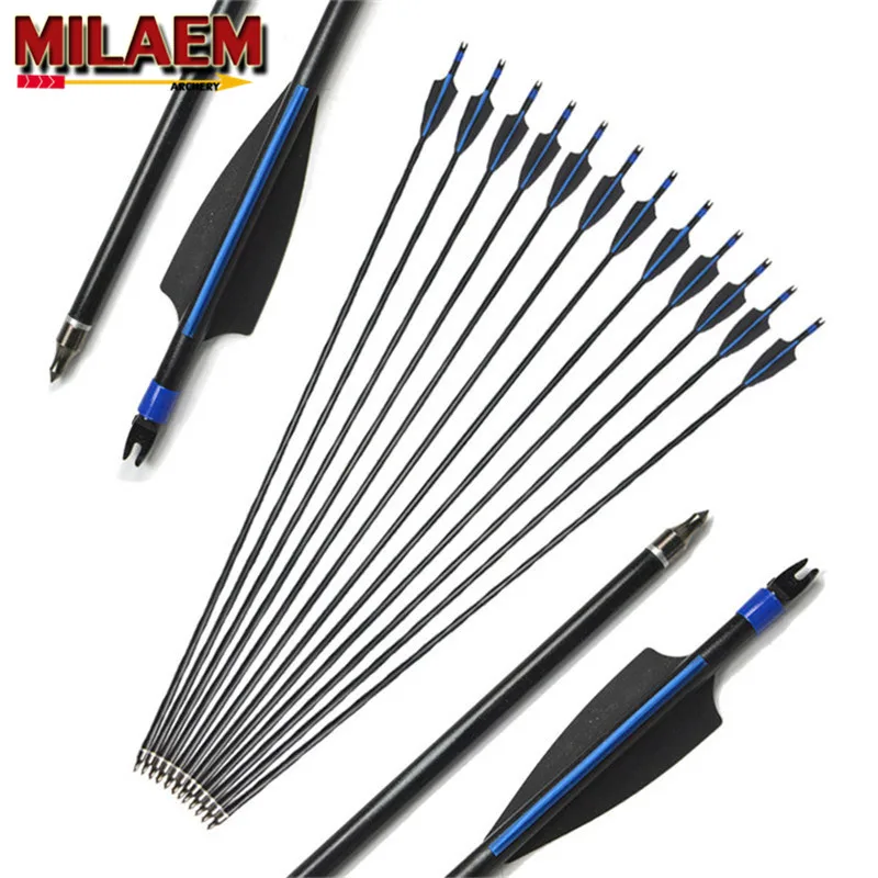 12Pcs 30" SP 500 Archery Fiberglass Arrows Field Points Tips Glassfiber