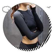 Для женщин спортивный Бюстгалтер с сеткой дышащий с длинным рукавом Йога футболка для фитнеса для бега для тренировок, футболка с короткими рукавами укороченный топ