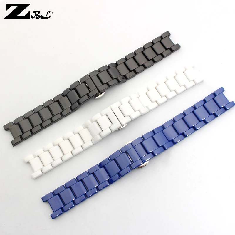

Smooth ceramic watch strap white blue color watchband 18mm watch band black womans bracelet watch accessories