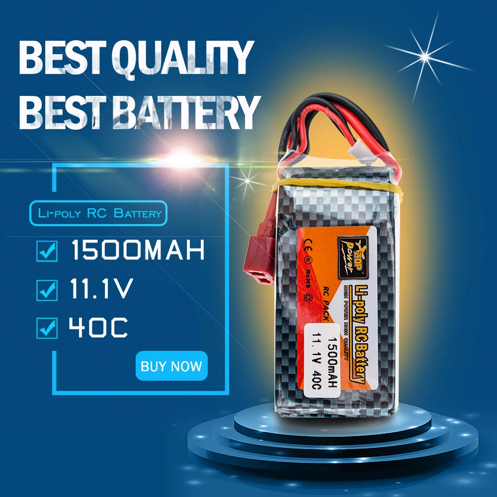 

1500Mah 3S 40C 11.1V ZOP Original Power Li-po Battery MAX 60C T Plug for RC Car Airplane