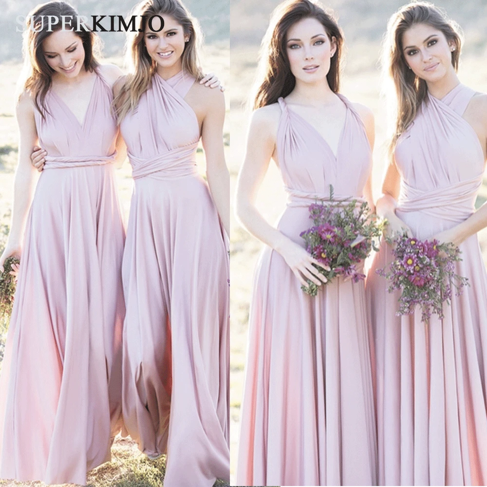 

SuperKimJo Wedding Guest Dress 2019 Pink Convertible Bridesmaid Dresses Long Chiffon Cheap Dress for Wedding Party