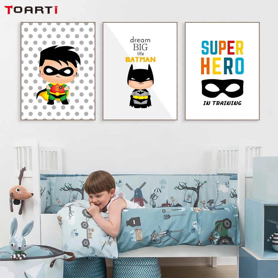 Cartoon Batman Motivational Canvas Poster Wall Art Prints Kids Room Decoration 