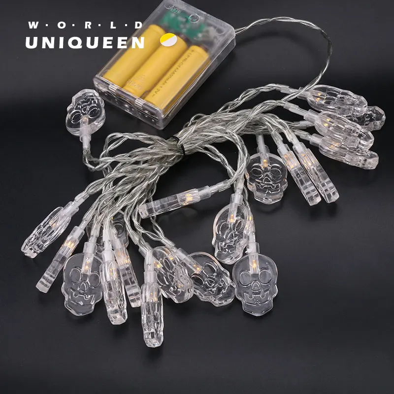 

Transparent skull shape warm color light led Christmas decoration string, 20 pcs/ set , battery power support, about 2M long