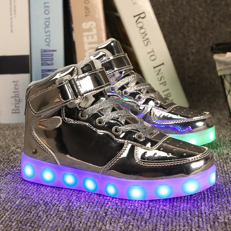 Размер 25-37 Детские светодиодная USB зарядка светящиеся кроссовки детские Hook Loop модная светящаяся обувь для девочек мальчиков кроссовки со