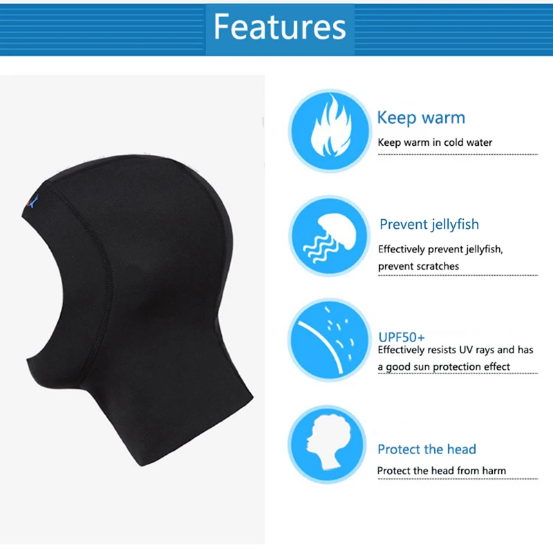 1 мм зимний неопреновый головной убор с капюшоном на шее, плавающий теплый гидрокостюм шапочка для ныряния с плечом, оборудование для подводного плавания Rn