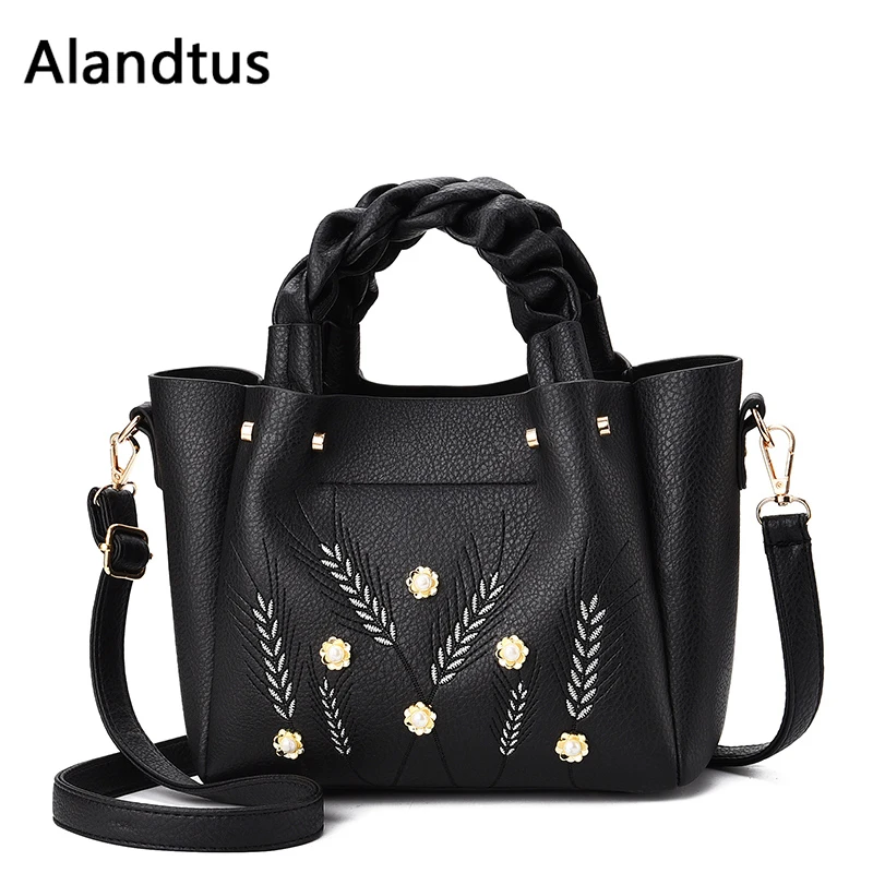 

Alandtus Women Handbags Soft Leather Casual Tote Bags Female Shoulder Bag Flower Crossbody Bags For Women 2019 Messenger Bags
