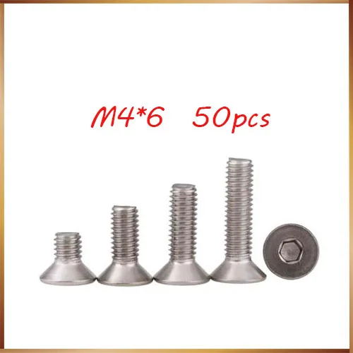 

Free shipping 50 pcs M4*6 304 Stainless Steel Countersunk Flat Hex Hexagon Head Allen Screws Bolt DIN7991stainless nails,bolts