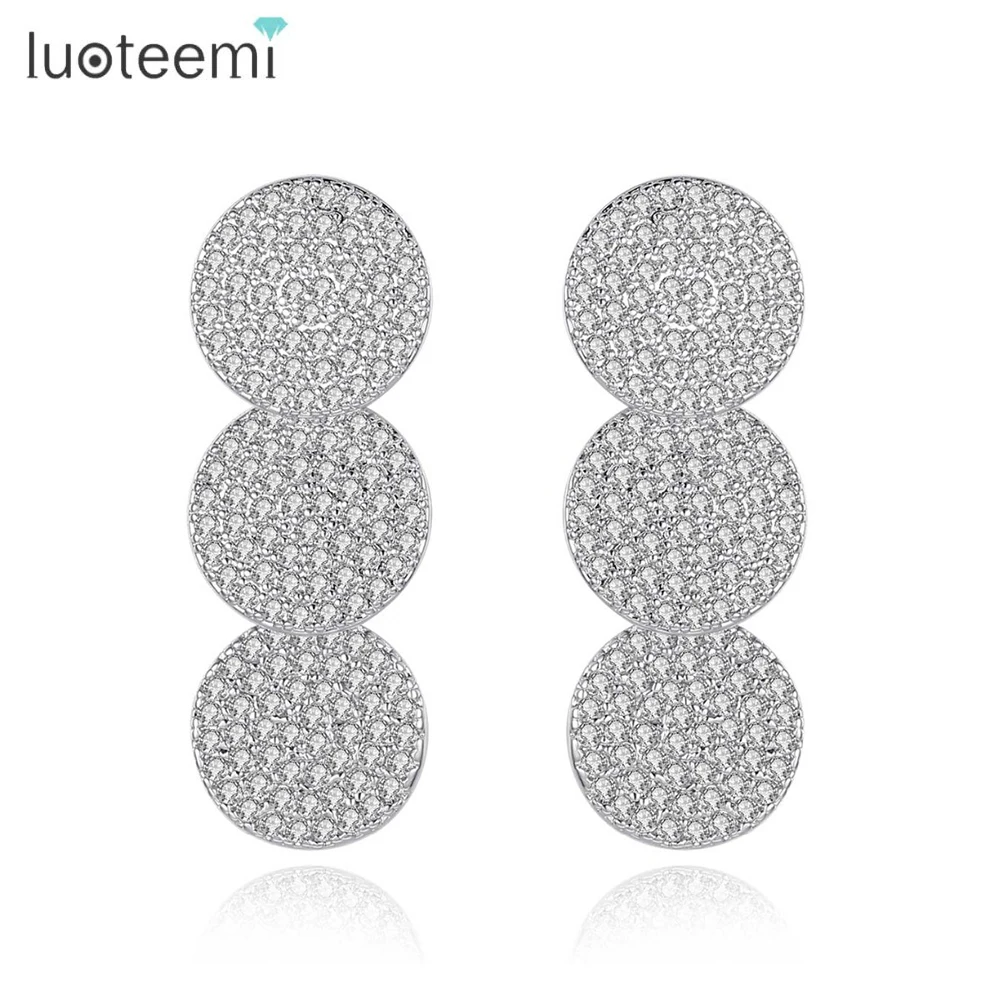 LUOTEEMI New Design Round Long Drop Earrings for Women Wedding Party Fashion Luxury Orecchini Donna Double Color Christmas Gift | Украшения