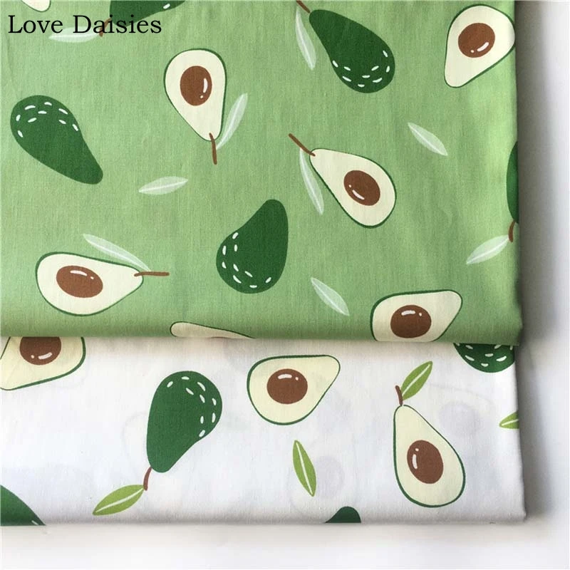 

100% Cotton WHITE GRREN Avocado Fruit Twill Fabric for Kids Bedding Doll Apparel Dress Skirt Home Decor Quilting Patchwork