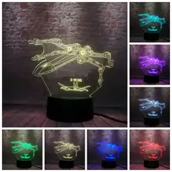 Световой 3D Ночная визуальную иллюзию светодиодный 7 освещение, меняющее цвет Star Wars X-истребитель Фигура Конструкторы вечерние поставщика