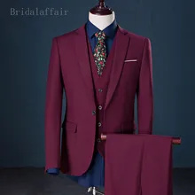 Bridalaffair модный мужской костюм свадебные костюмы для мужчин 3 шт. серый синий бордовый костюм мужской смокинг жениха пиджак брюки жилет набор