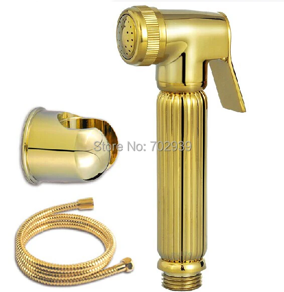 

Free shipping Gold Pvd clour brass hand held bidet shattaf kit sprayer douche set hand shower head