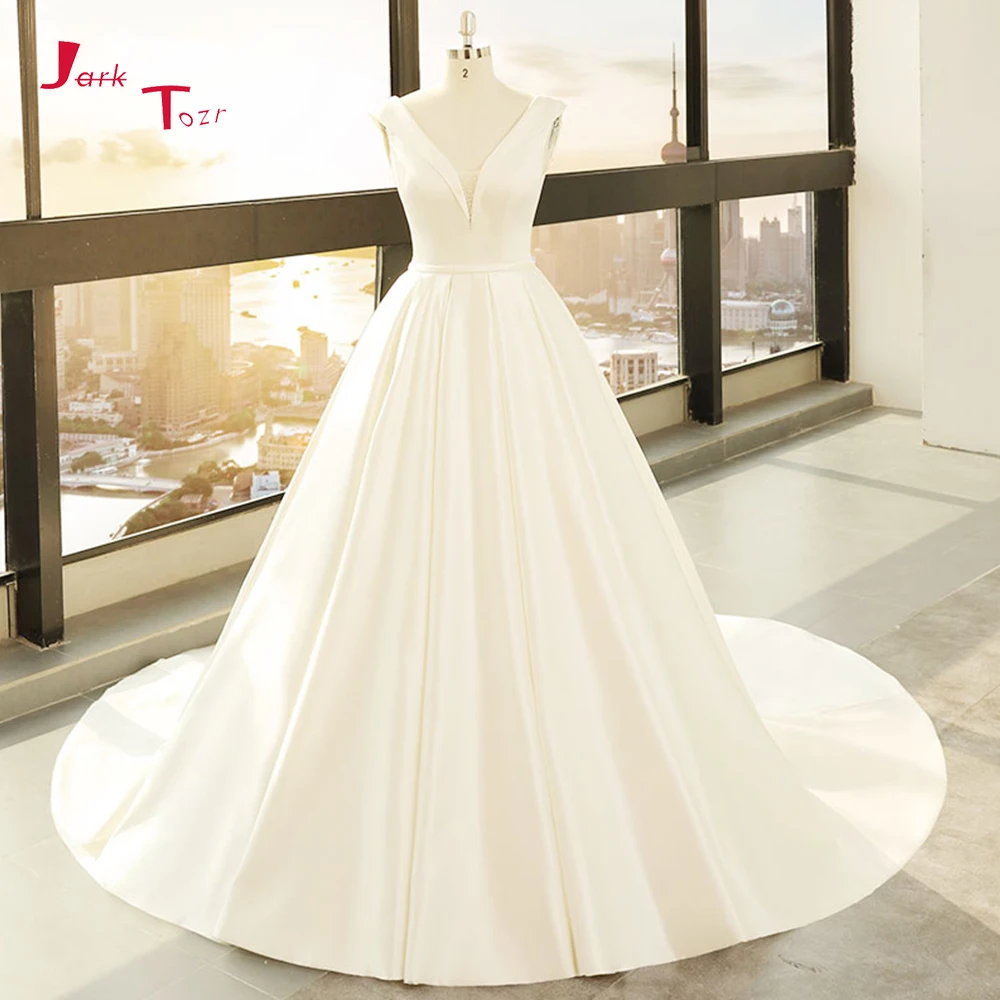 

Ivory Satin Simple A-line Wedding Dress Plus Size 2019 Backless Robe de Mariage Tank Shoulder Luxury Trouwjurk Bride Dress