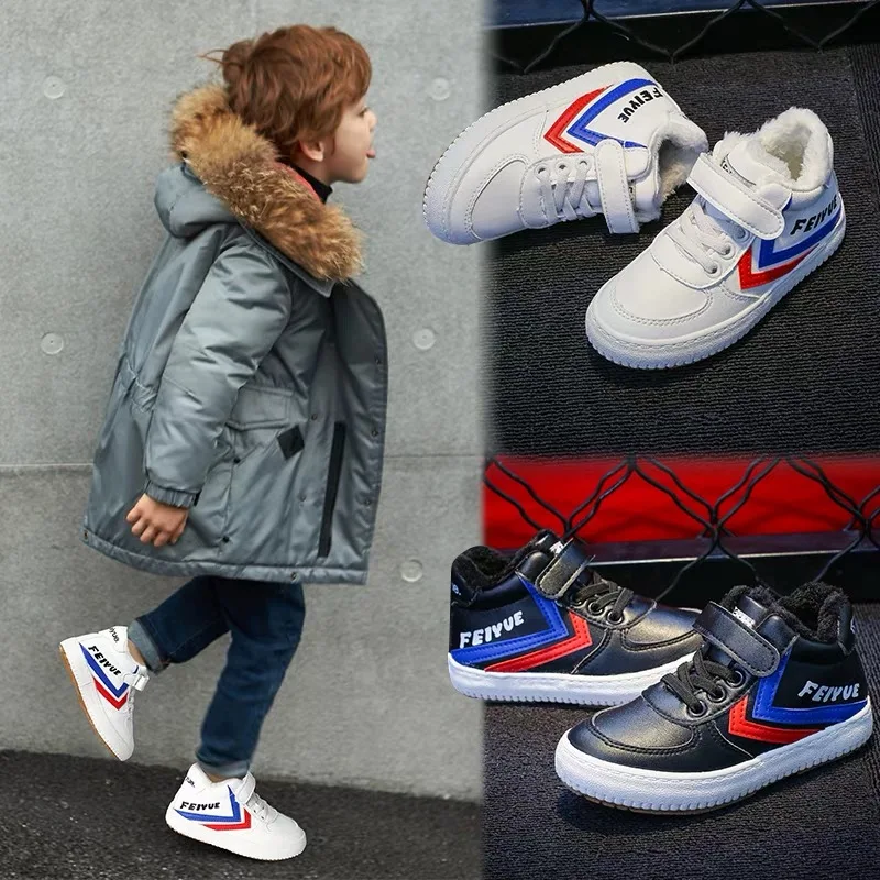 

Huili Feiyue Winter Kids Snow Shoes For Girls Boys Leather Upper Warm Light Soft Children's Sneakers Toddler Shoes Free Shipping
