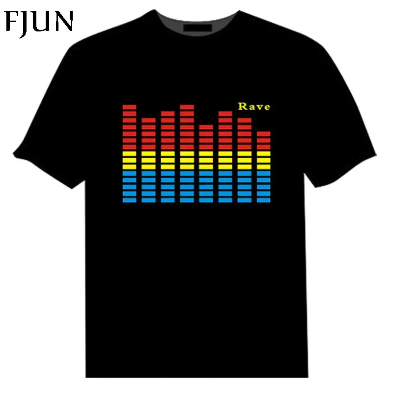 FJUN звуковая активированная светодиодный Футболка модная светящаяся музыкальная активированная футболка светодиодный для мужчин для рок вечерние DJ футболки
