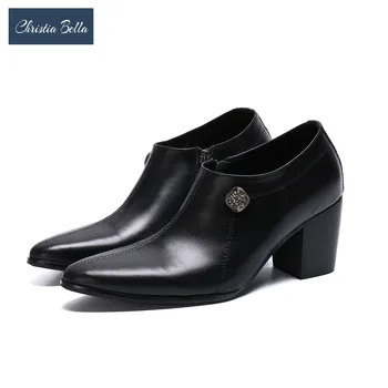 

Christia Bella Fashion High Heel Men Ankle Boots Genuine Leather Pointed Toe Increase Height Shoes Men Party Short Boots