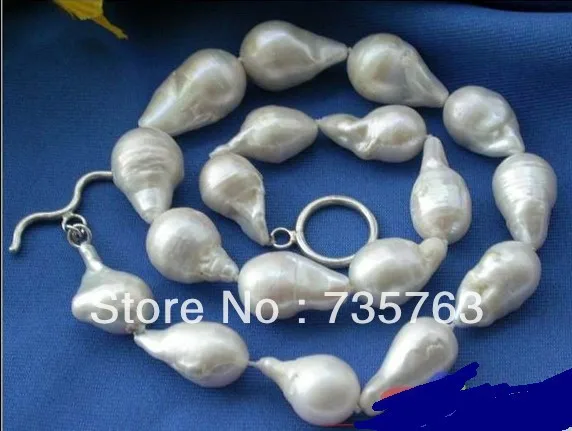 

HOT 00670 HUGE 25mm DRIP WHITE KESHI REBORN PEARL NECKLACE 925SS