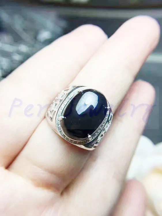Мужское кольцо сапфировое кольцо натуральный настоящий синий сапфир серебро 925 пробы 14 карат большой драгоценный камень хорошее ювелирное изделие# FM18080208